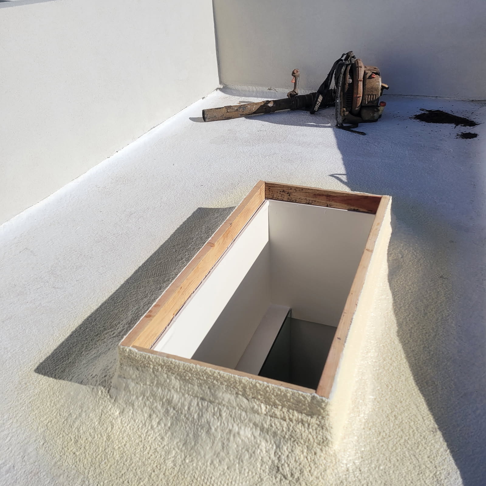 Foam roof skylight opening being prepared for replacement in Paradise Valley, Arizona.