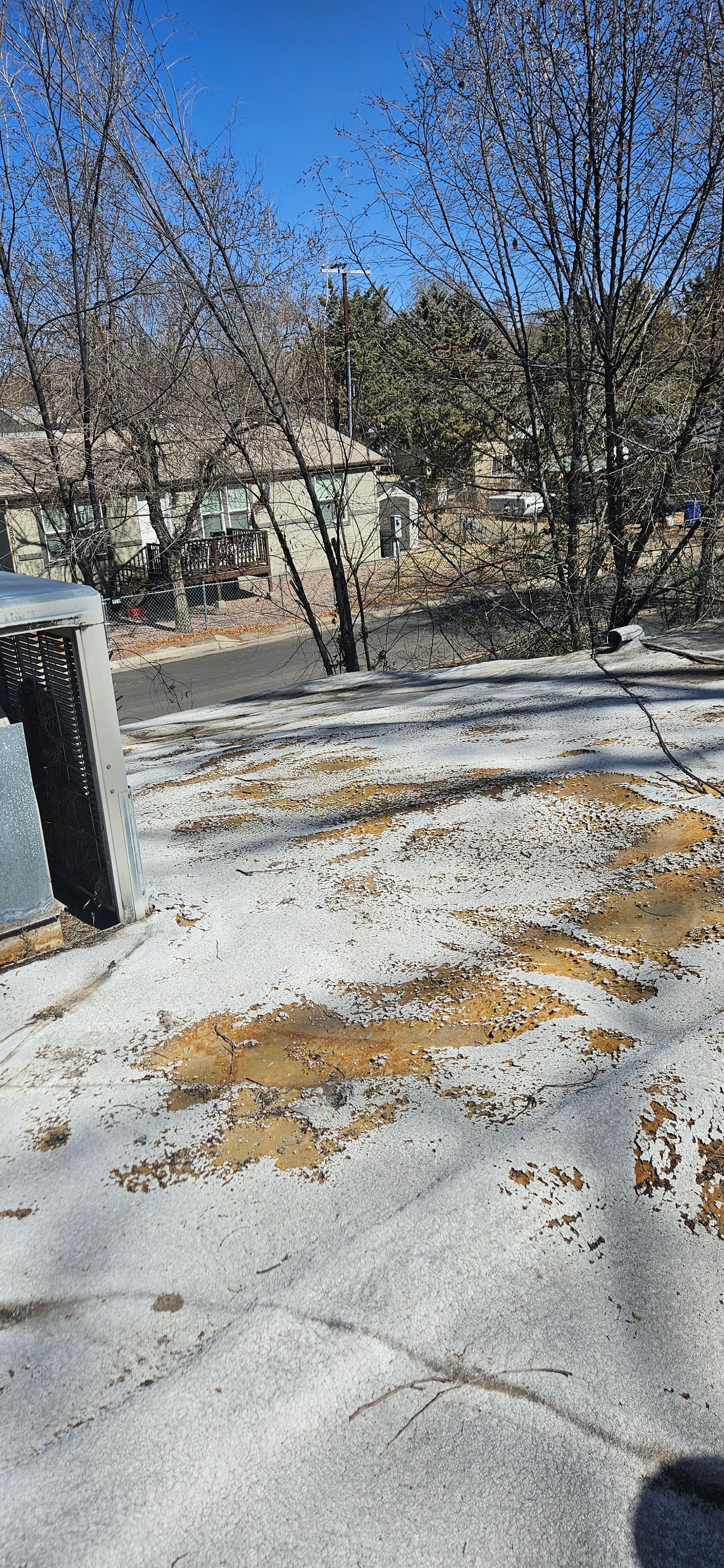 Flat recoat detail for apartment roofing to prevent leaks.